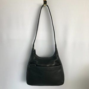 Solid Black Leather Modern Tignanello Shoulder Bag One Wide Strap